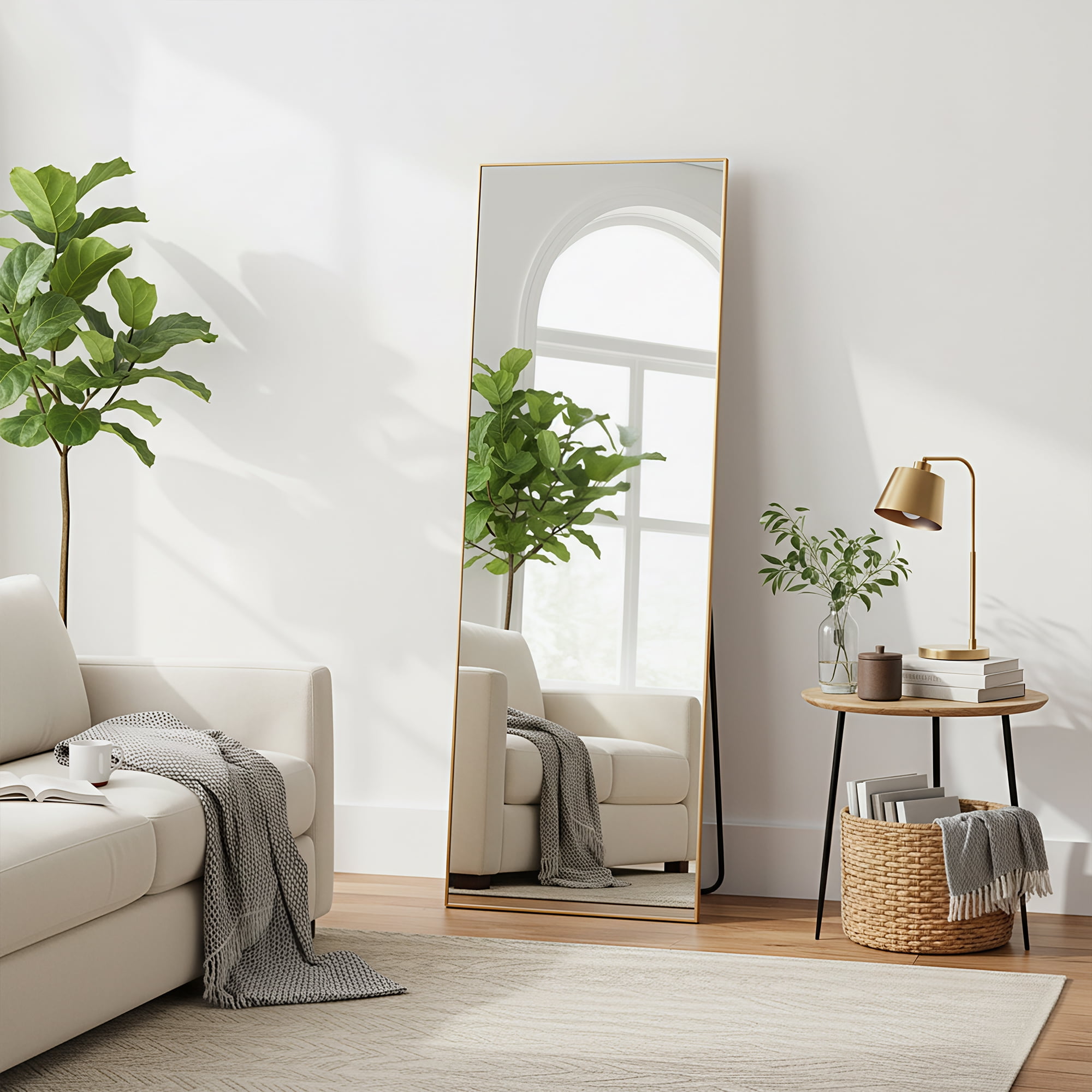 MAYEERTY Gold Right Angle Full Length Mirror, Wall Mount or Freestanding for Bedroom/Living Room, 56" × 18"