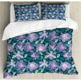 thumbnail image 1 of Meadow Duvet Cover Set King Size, Natural Blossoming Violet Flowers in Rural Field Fern Leaves Pattern, Decorative 3 Piece Bedding Set with 2 Pillow Shams, Lavender and Forest Green, by Ambesonne, 1 of 3