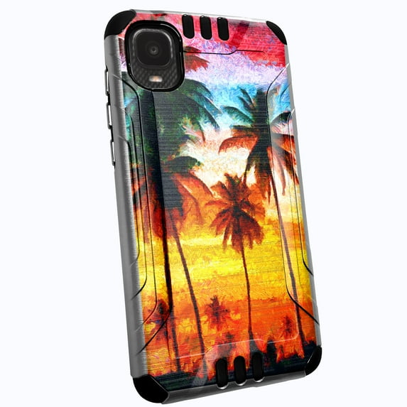 DALUX Silver Combat Phone Case Cover Compatible with Alcatel TCL A3 / TCL A509DL (2021) - Watercolor Palm