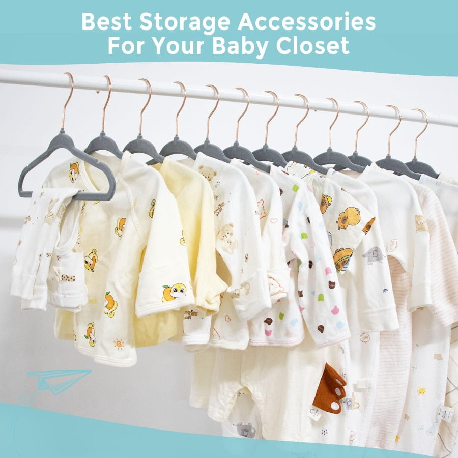 Tonswachic Baby Velvet Hangers 30 Pack - 11 Inch Premium Felt Non Slip Kids Hanger for Infant & Toddler Clothes - 0.2" Slim Space-Saving Baby Felt Hangers for Children's Closet with 10 Clips - Beige