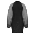 thumbnail image 4 of FAIWAD Robe en Maille à Sequins à Manches Longues pour Femmes, Col Rond, Manches Lanterne, Ajustée et Extensible, Mini Robe de Cocktail, 4 of 6