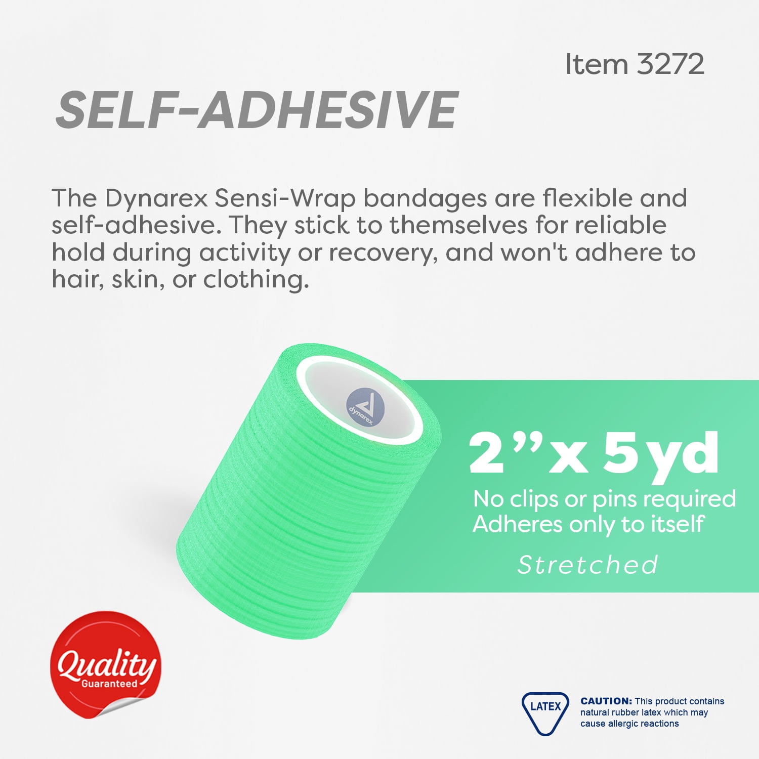 Dynarex Sensi-Wrap Self-Adhesive Bandages, 36-Pack, 2" x 5 yards, Green, Latex, Colored Elastic Cohesive Athletic Tape, Tattoo Grip & Vet Wrap
