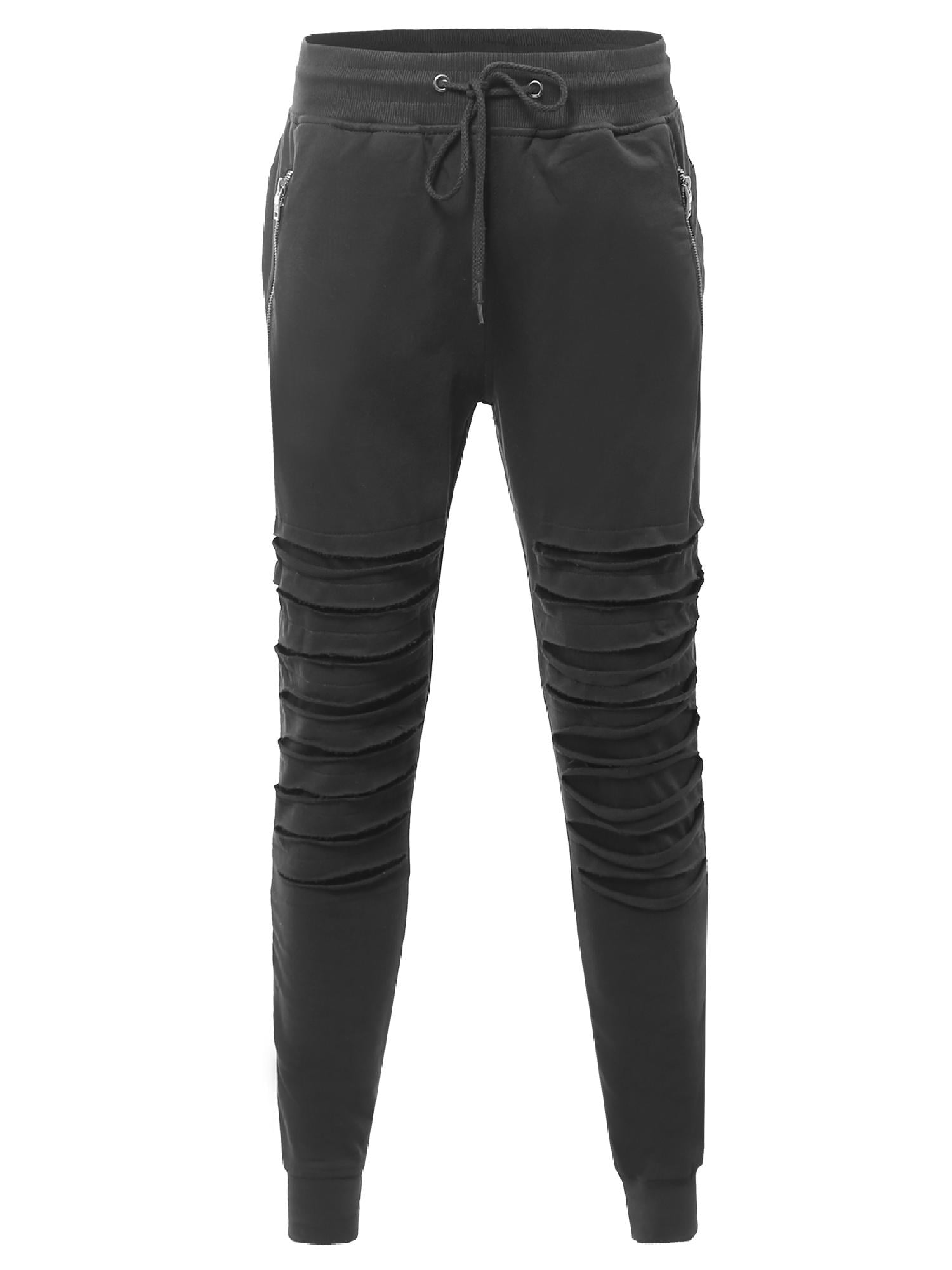 black ripped joggers mens