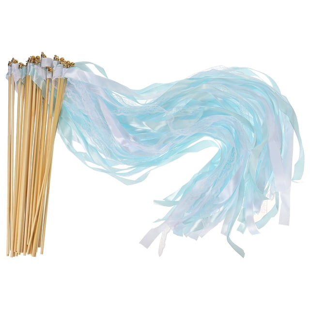 Unique Bargains Lace Silk Ribbon Fairy Sticks Wands for Wedding Party, Light Blue/White 25 Pack