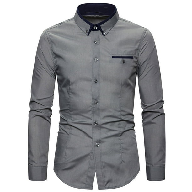 pstuiky camisas de manga larga para hombre, Camisa formal con estampado de color para hombre y blusa de manga larga con cuello vuelto top de hombre m