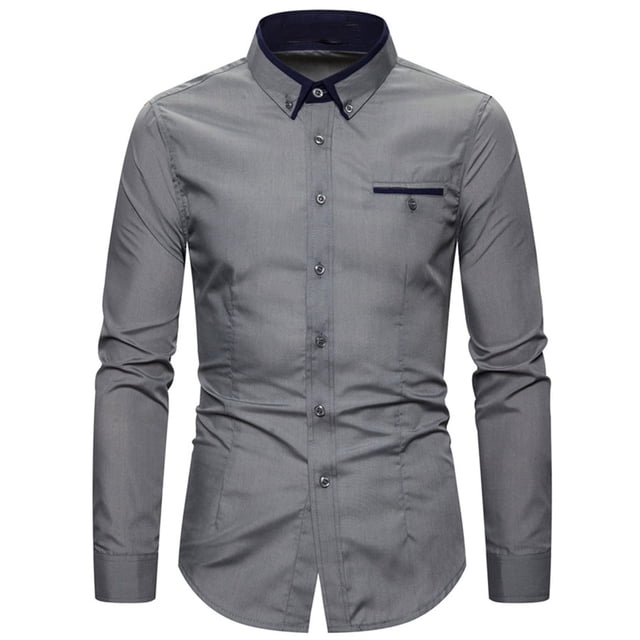 pstuiky Camisas de manga larga abrigadas para hombre, Camisa formal con estampado de color para hombre y blusa de manga larga con cuello vuelto Tops de talla grande para hombre l