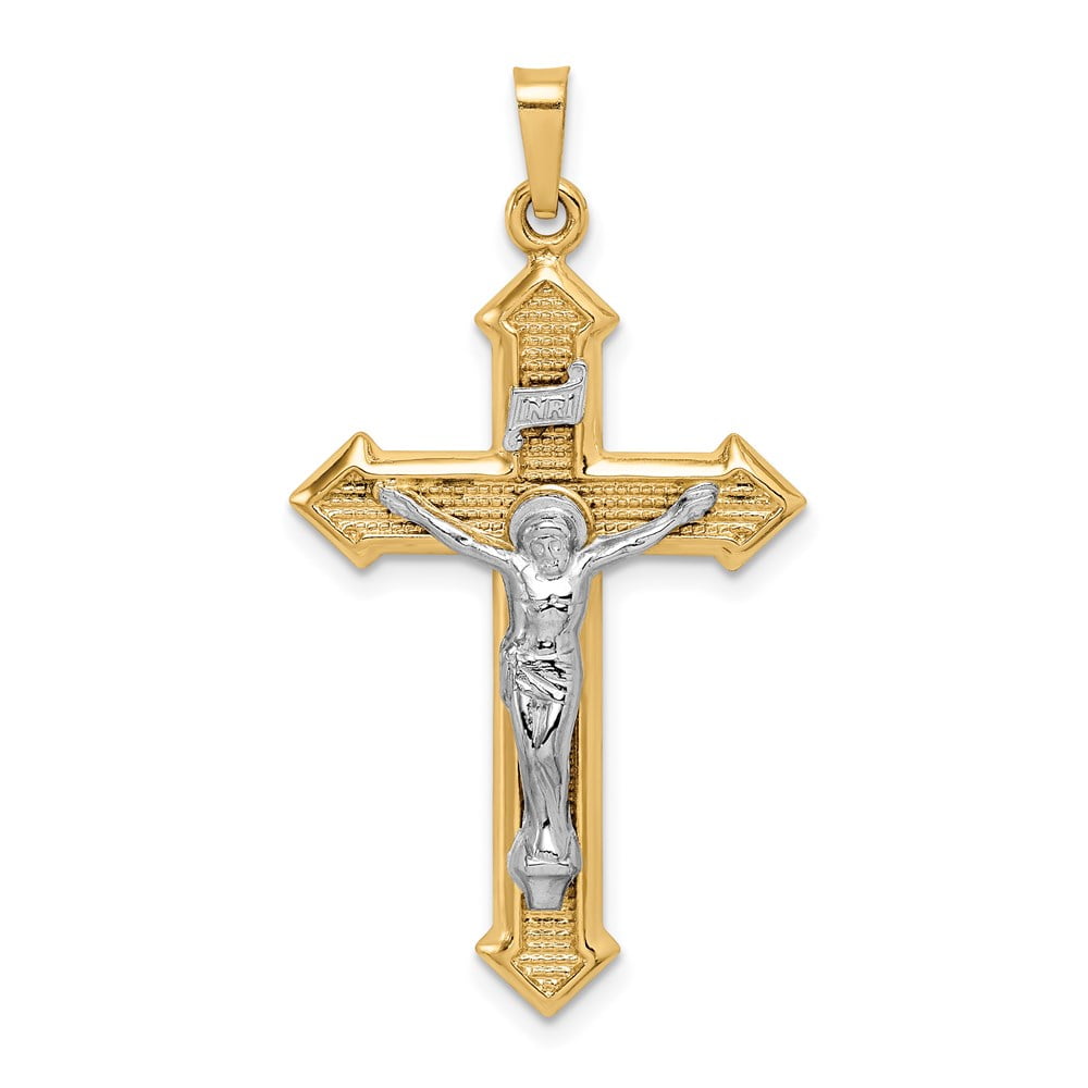 14k Two-tone Polished INRI Crucifix Pendant Length 23 Width 11