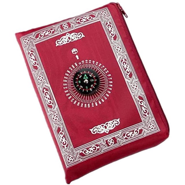 Hitopin Portable Waterproof Muslim Prayer Mat Red Color Light andPrayer Rug with Compass Muslim Prayer Rug Qibla Finder and Booklet