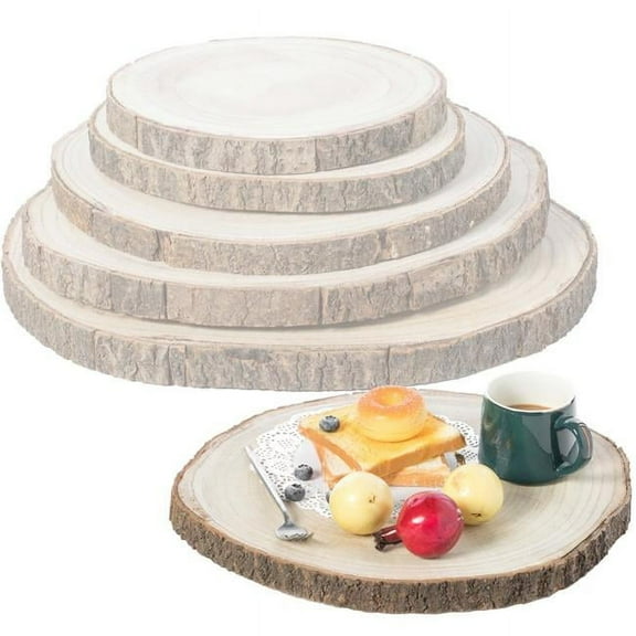Vintiquewise QI003847.5 Barky Natural Wood Slabs Rustic Ornament Slice Tray Table Charger - Set of 5