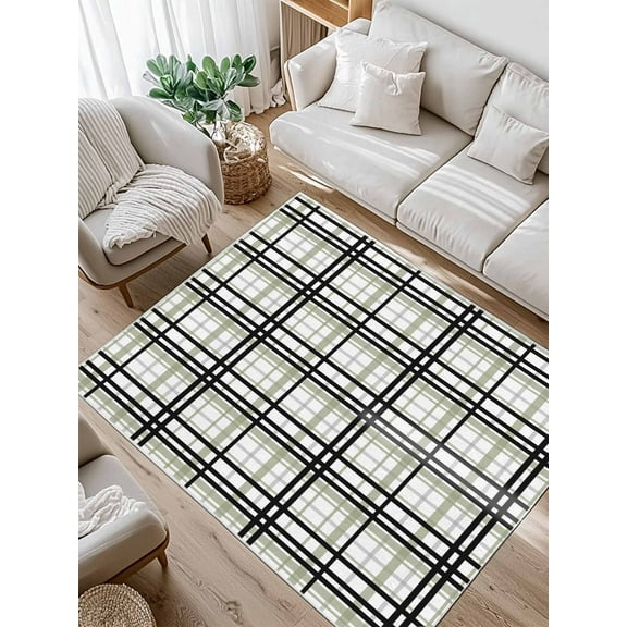 Abstract Stripes Area Rug for Bedroom 5x7 Ft Sage Green Black Grey Plaid Super Soft fuzzy Throw Rug Non-Slip Fluffy Plush Indoor Floor Carpet for Living Room Nursery Home Decor