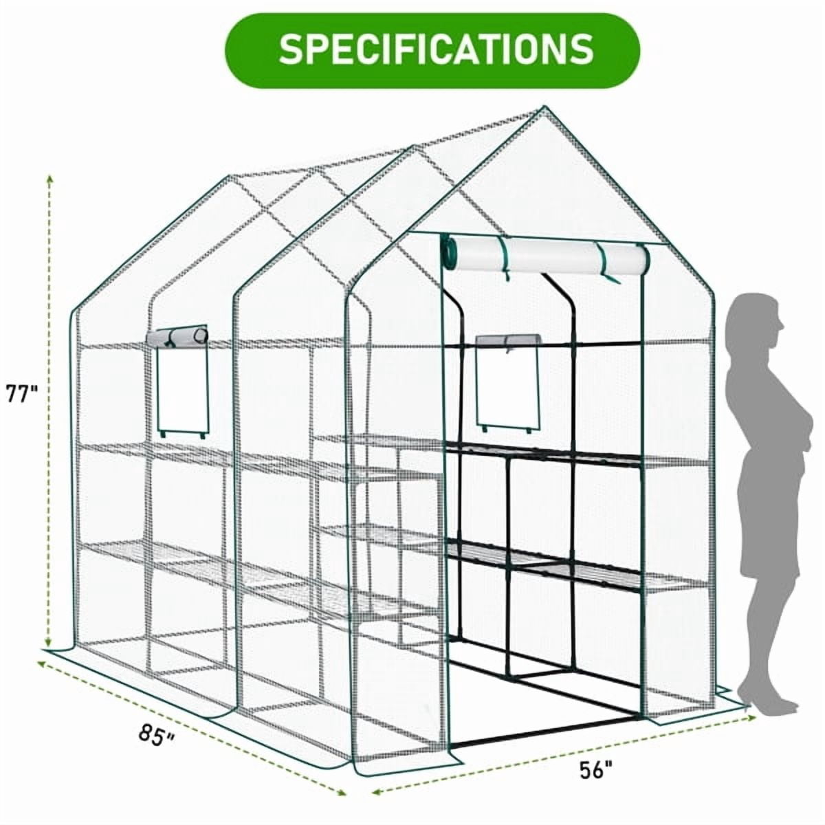 56 x 85 x 77" Large Walk-in Greenhouse with PE Cover & Side Windows, 12-Shelf Indoor Outdoor Portable Greenhouse for Garden Backyard, White