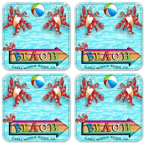 Vinyl Drink Coasters - Set of 4 - Santa Monica Beach