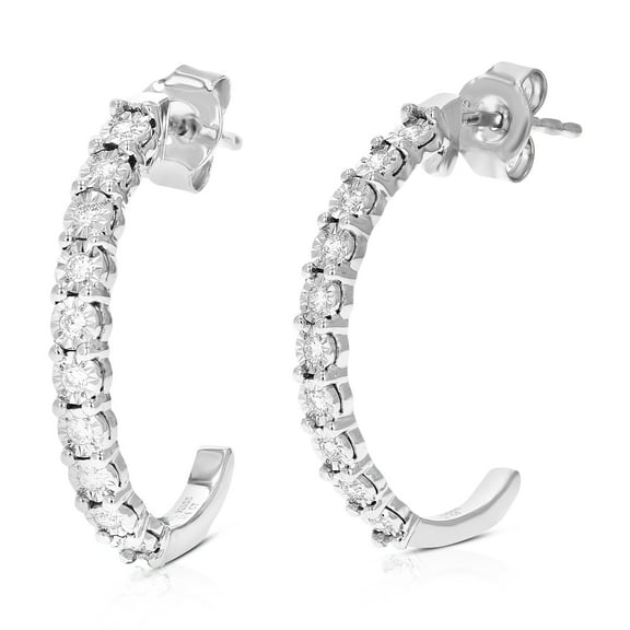 Vir Jewels 1/4 CTTW Lab Grown Diamond Hoops Earrings in Sterling Silver With Push Backs For Women