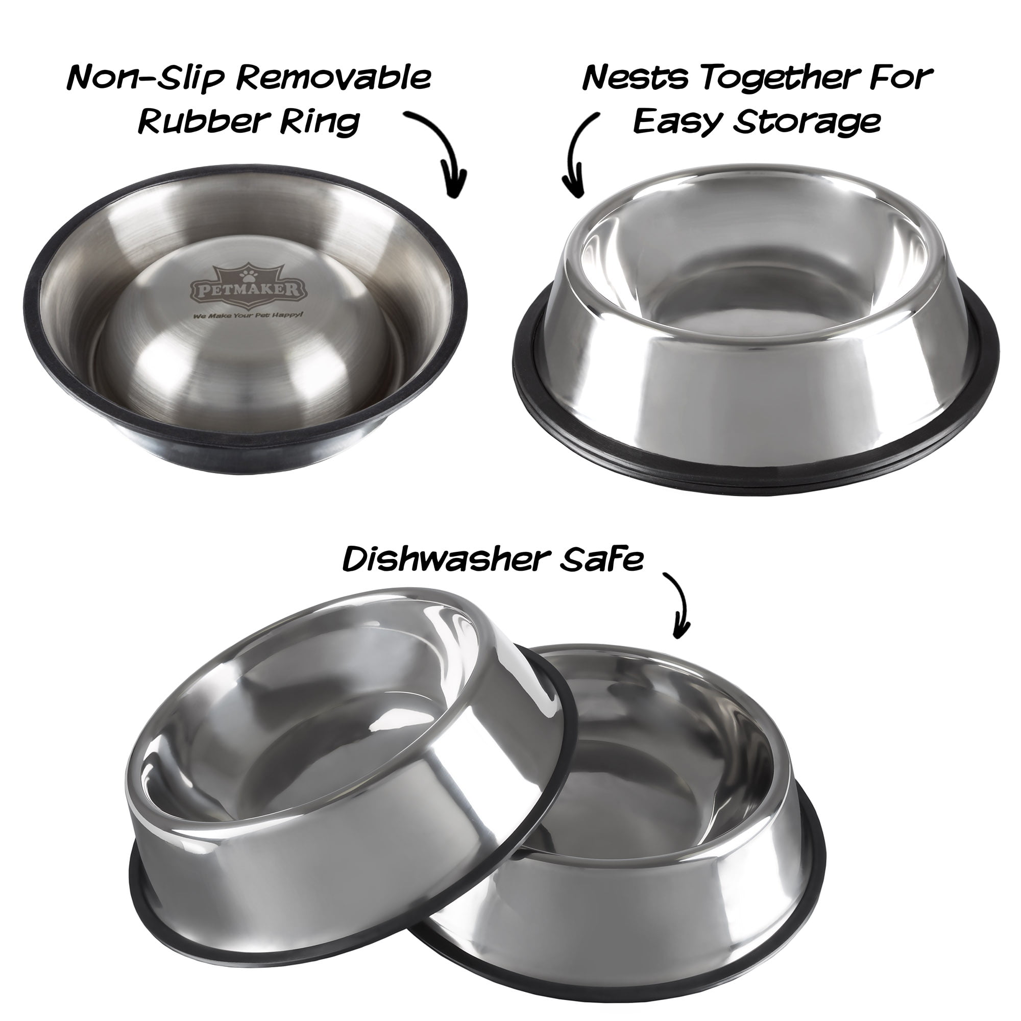 Elevated Pet Bowls with Non Slip Stand for Dogs and Cats-Removeable and Collapsible Silicone Feeder for Food and Water- 16 oz Each by Petmaker (Blue)