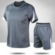 thumbnail image 5 of Chándal de manga corta para hombre, informal, holgado, con pantalones cortos y camisa para correr, para ciclismo al aire libre, color gris, L, 5 of 14
