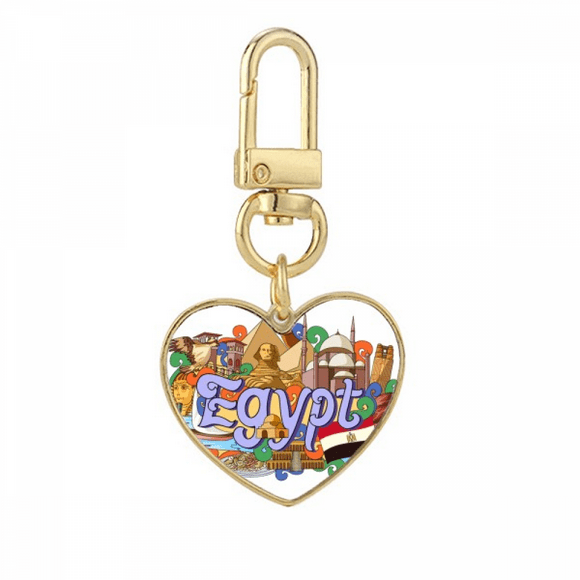 Pharaoh Pyrad Egypt Graffiti Gold Heart Keychain Metal Keyring Holder