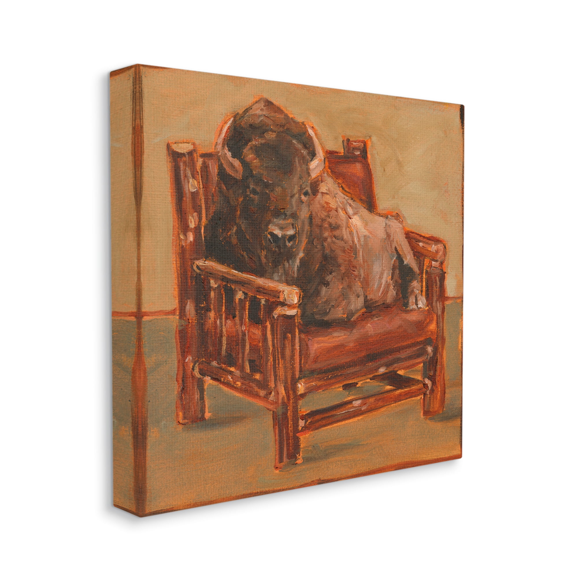 Stupell Industries Bison Lounging in Chair Animals & Insects Painting Gallery Wrapped Canvas Art Print Wall Art, 17 x 17