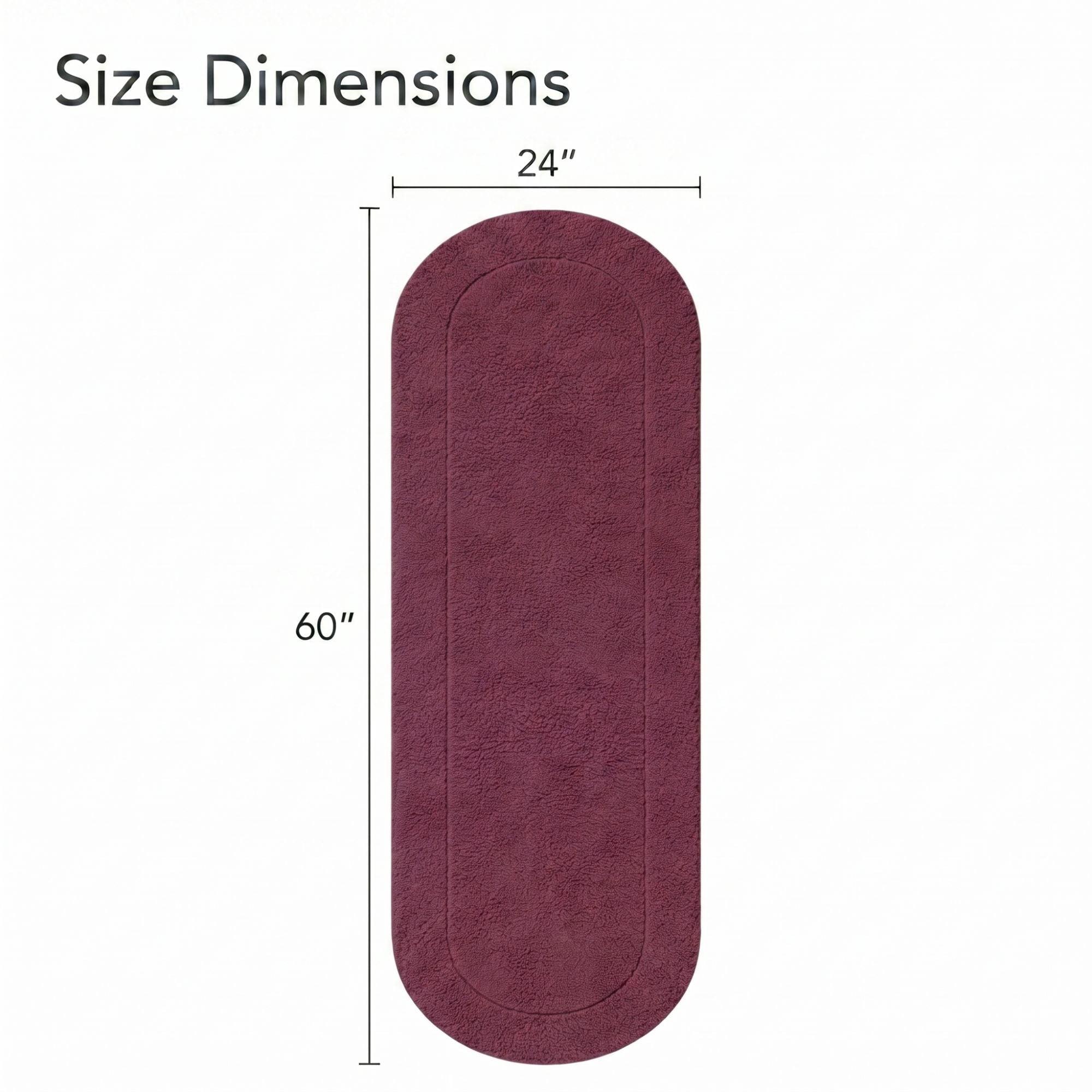 Superior Oval Bordered Cotton Washable Non-Slip Bath Rug, Runner Size, Plum