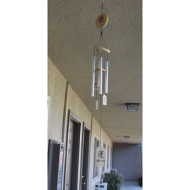 28" Spanish Chinese English Wind Chime with 4 Silver Tubes Outdoor