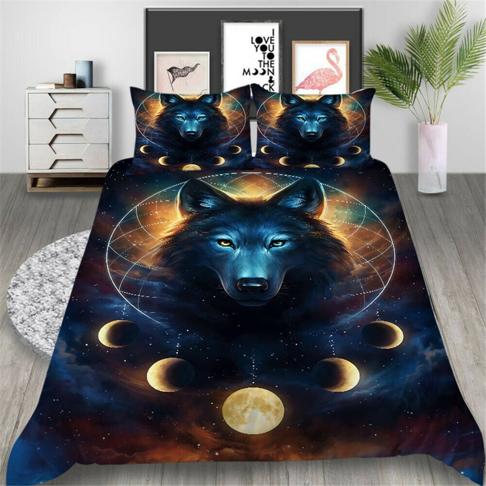 Kepooman 100% Brushed Microfiber Duvet Cover Set, 3 Pieces Super Soft Sunwolf Printed Bedding Set, Full Size Kepooman 100% Brushed Microfiber Duvet Cover Set, 3 Pieces Super Soft Sunwolf Printed Bedding Set, Full Size