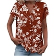 thumbnail image 2 of Ounisa Women's Loose V Neck Button Placket Drop Shoulder Sleeve Allover Print Casual Breathable Blouse, 2 of 5