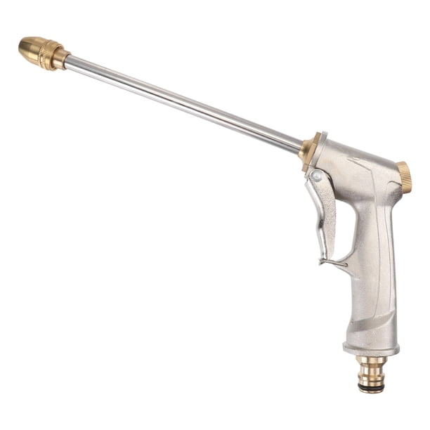 BRIGHTFUFU Boquilla larga Galjanoplastia metálica completa Boquilla larga Alta presión Jardín Riego Flor Multi-propósito Pistola de agua Herramienta de lavado de autos (Plata)
