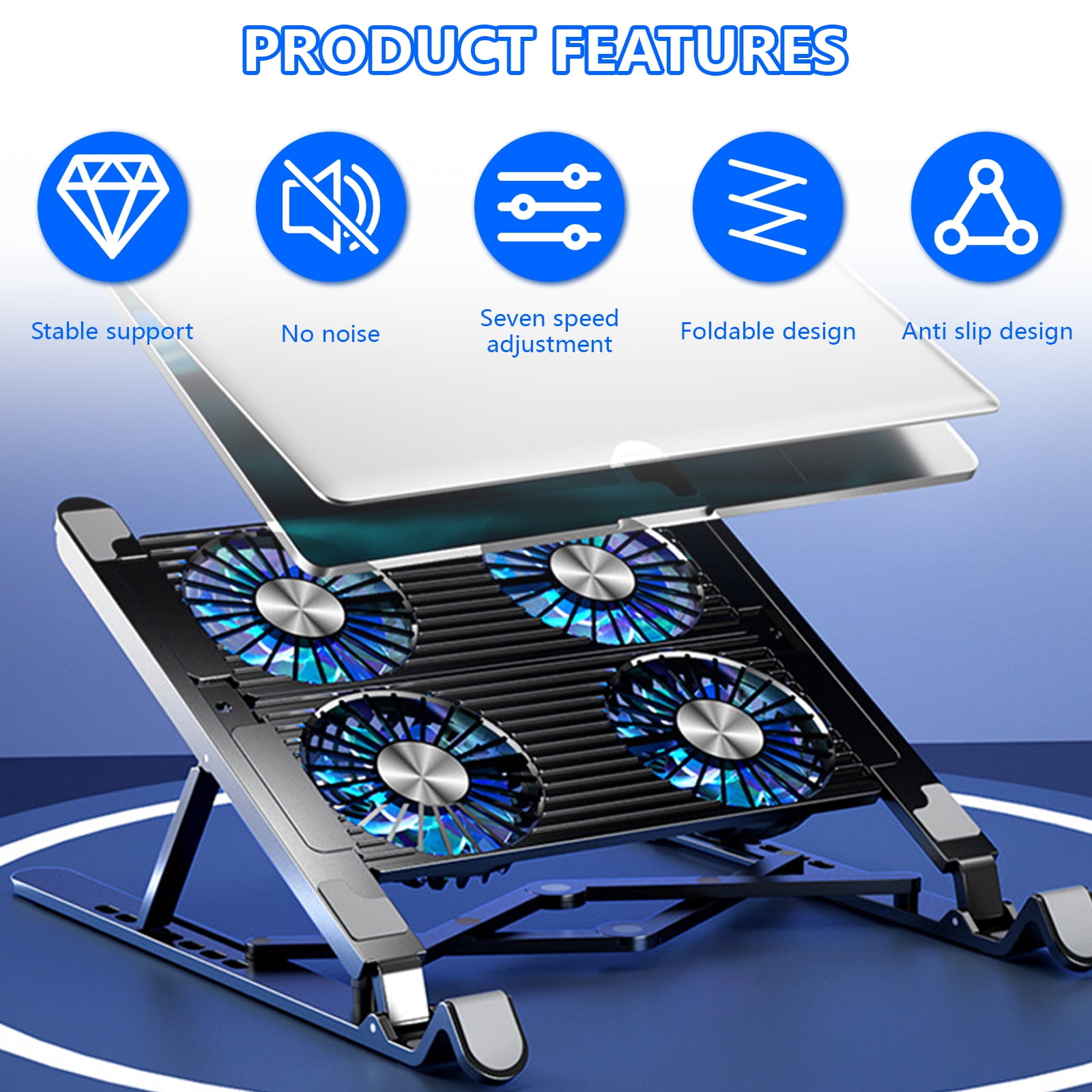 Plastic Laptop Cooling Pad Gaming Laptop Stand Portable Computer Stand Risers LED Fan Folding Bracket for Laptop