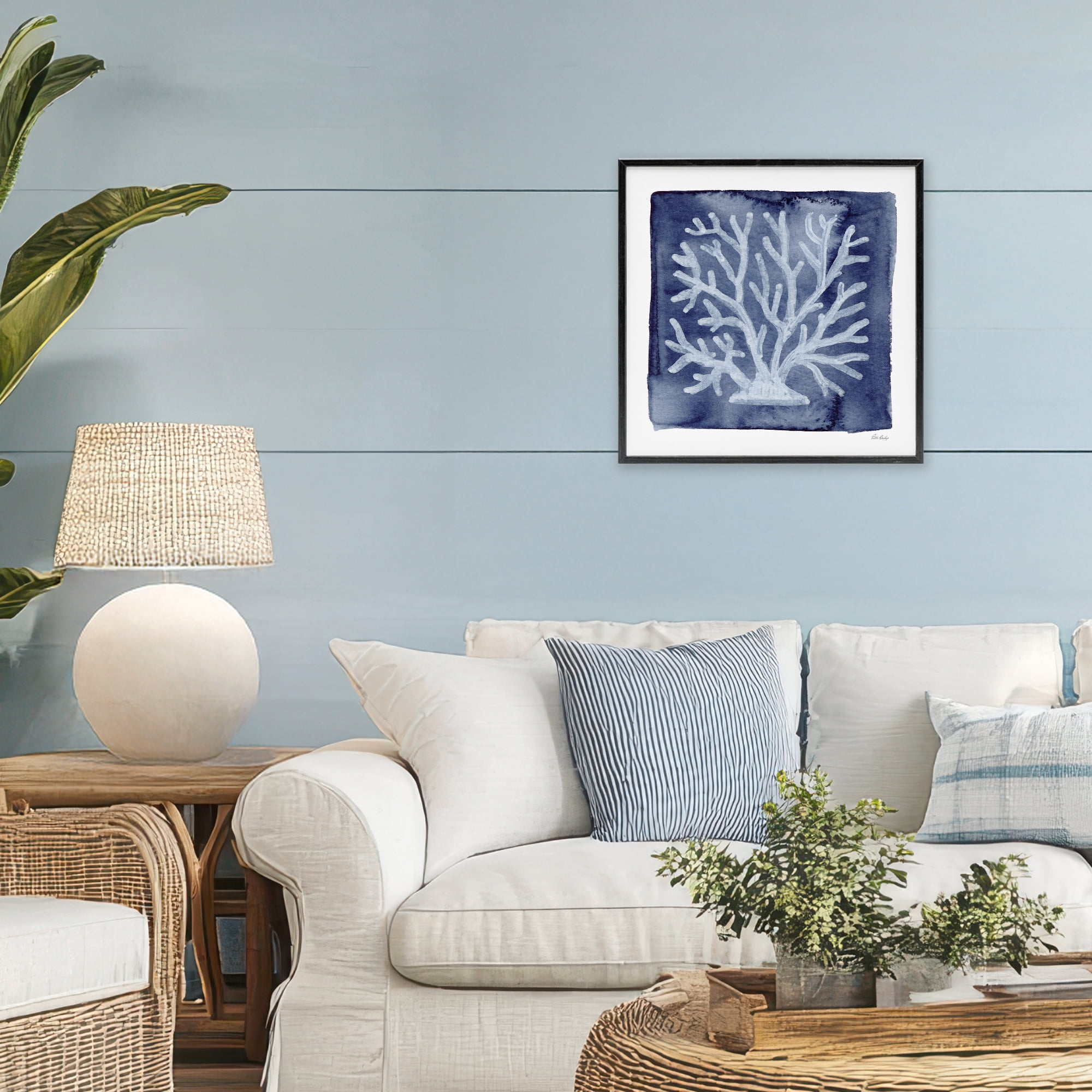 Stupell Industries White Coral on Indigo Black Framed Giclee Art, design by Patti Bishop