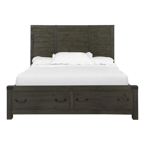 Bowery Hill Farmhouse Metal Gray Queen Panel Bed with Storage