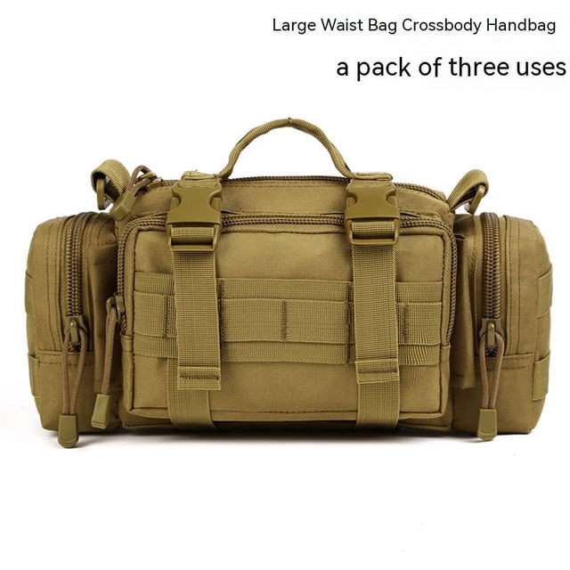 Riñonera táctica de asalto militar, cinturón de cadera, eslinga, bolsa de equipo lumbar del ejército, bolsas de alcance para manillar de cámara EDC (parche incluido), marrón