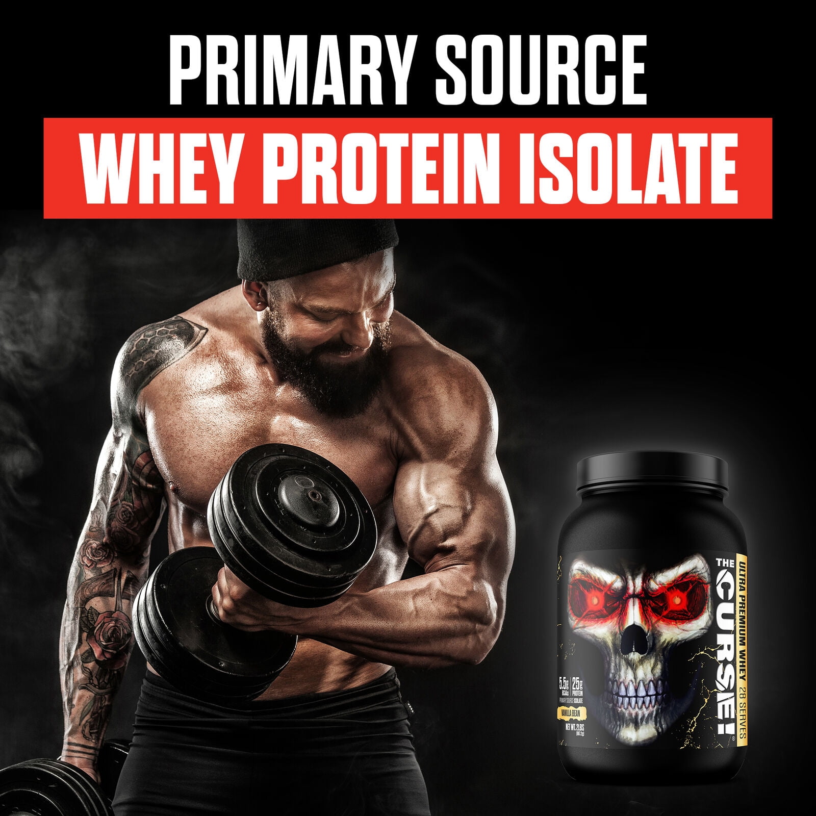 JNX Sports® The Curse! Ultra Premium Whey Protein Powder Vanilla Bean, Whey Protein Isolate Blend, 25g Protein per Serving, 2 lb