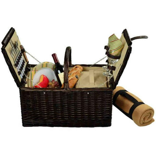 Surrey Picnic Basket for 2 with Blanket-Brown Wicker-Hamptons