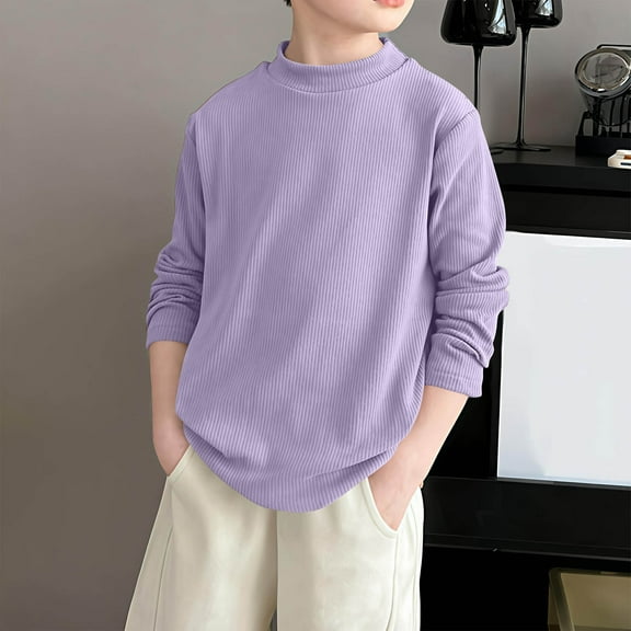 ATOGUTA Kids Long Sleeve Thermal Shirts for Boys Girls Crewneck T Shirts Casual Tops Tees Fleece Basic Tee Clothes Purple, 4T-16
