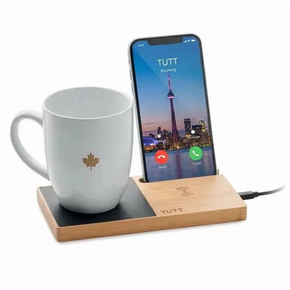 TUTT 15W Wireless Phone Charger – Bamboo Cup Warmer & Phone Stand