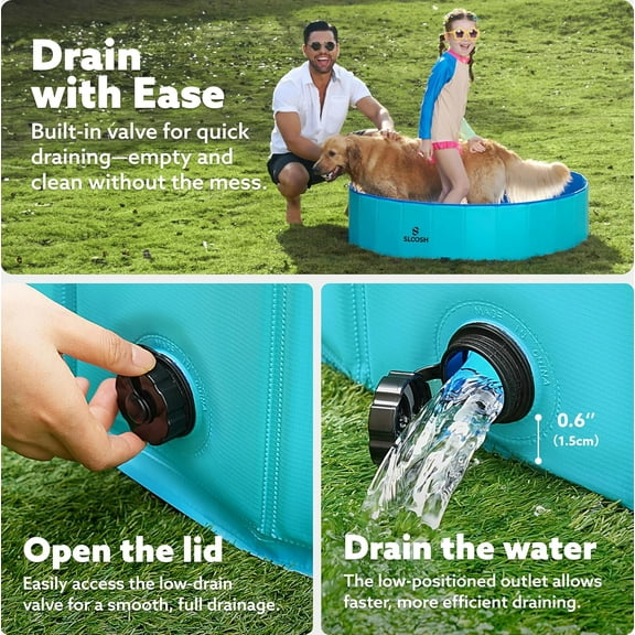 Foldable Dog Pool - Portable Hard Plastic Pet Swimming Tub with Anti-Slip Base for Kids and Dogs (48" x 12", Blue)