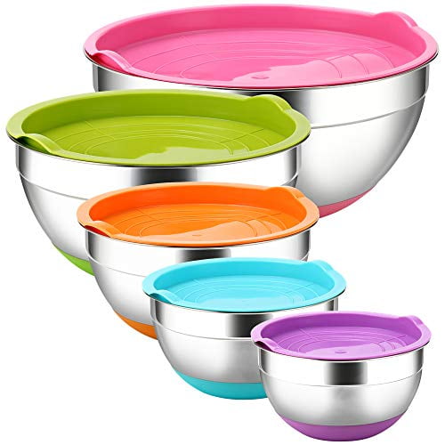 Stainless Steel Mixing Bowls with Airtight Lids by REGILLER, 5 Piece