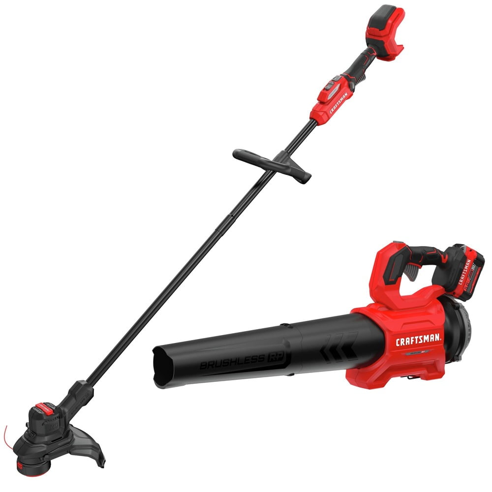 Restored Craftsman CMCK497P1R V20 Lithium-Ion Cordless String Trimmer and Blower Combo Kit (5 Ah) (Refurbished)