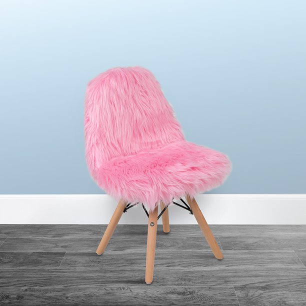 Kids Shaggy Dog Light Pink Accent Chair Desk Chair Playroom Chair