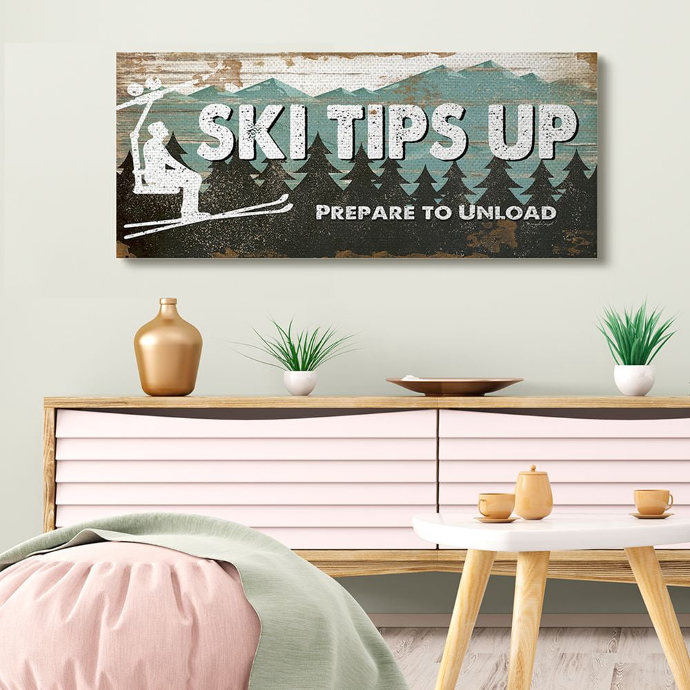 Stupell Industries Winter Rustic Ski Tips Up Sign Mountain Sports Designed by Jennifer Pugh