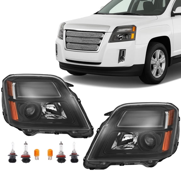 For 2010-2015 GMC Terrain Pair Halogen Projector Black Amber Headlights DOT/SAE