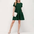 thumbnail image 5 of JLFKNG Leisure Womens Dresses Crew Neck Short Sleeve Casual Rufflef Dress Simple Solid Color Breathable Loose Fit Dresses Comfy Womens Sundress, 5 of 6