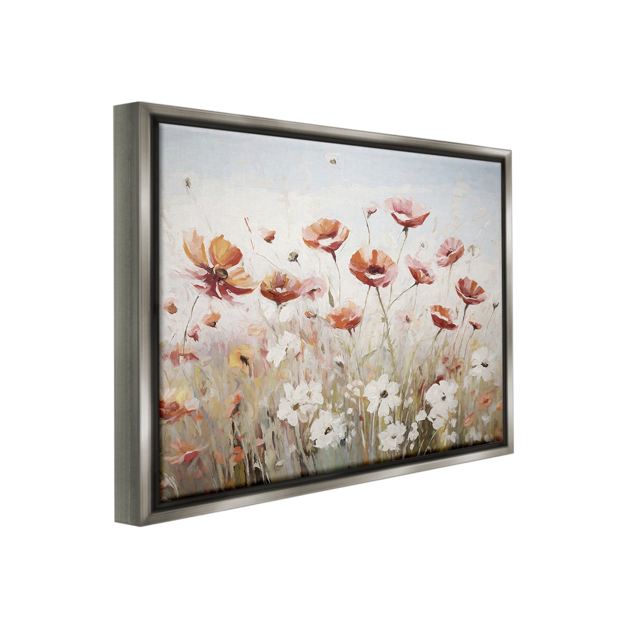 Stupell Industries Dynamic Poppy Meadow Botanical & Floral Painting Gray Floater Framed Canvas Art Print Wall Art, 31 x 25