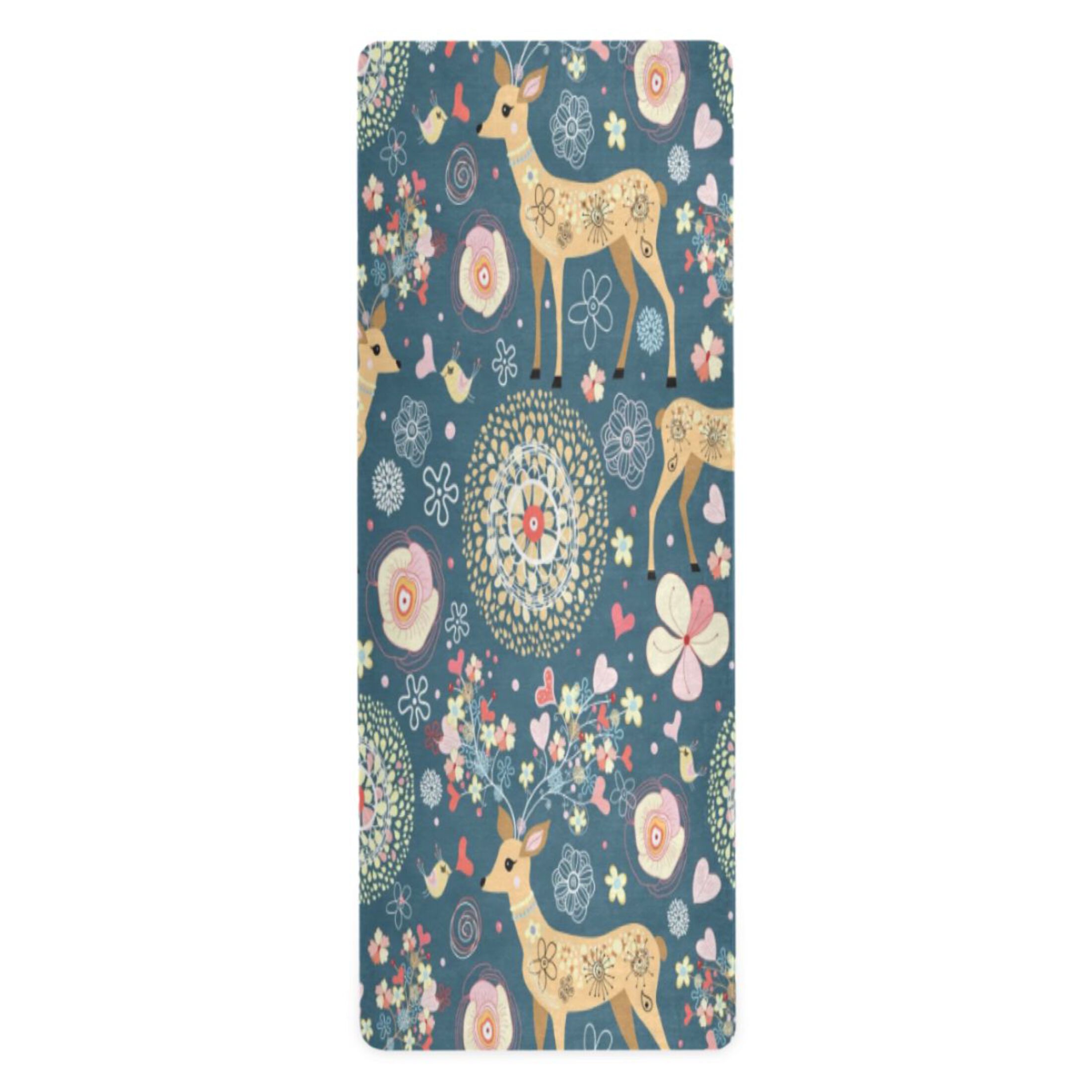 BZSMCE Yoga Mat Women Fitness Mat Elegant Deer Floral Night Pattern