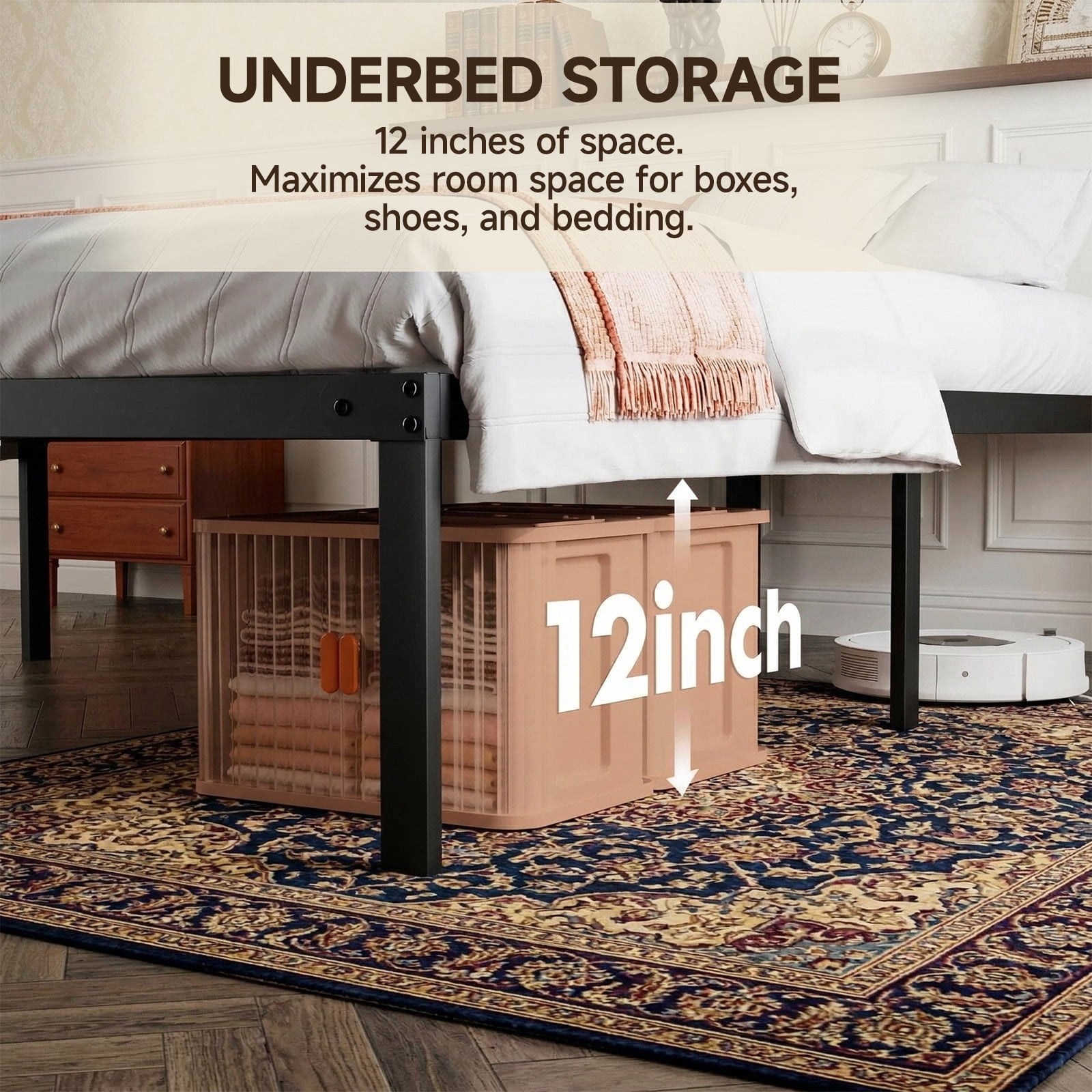 Alvantor Heavy Duty Metal Twin Bed Frame with Steel Slat Support and Storage