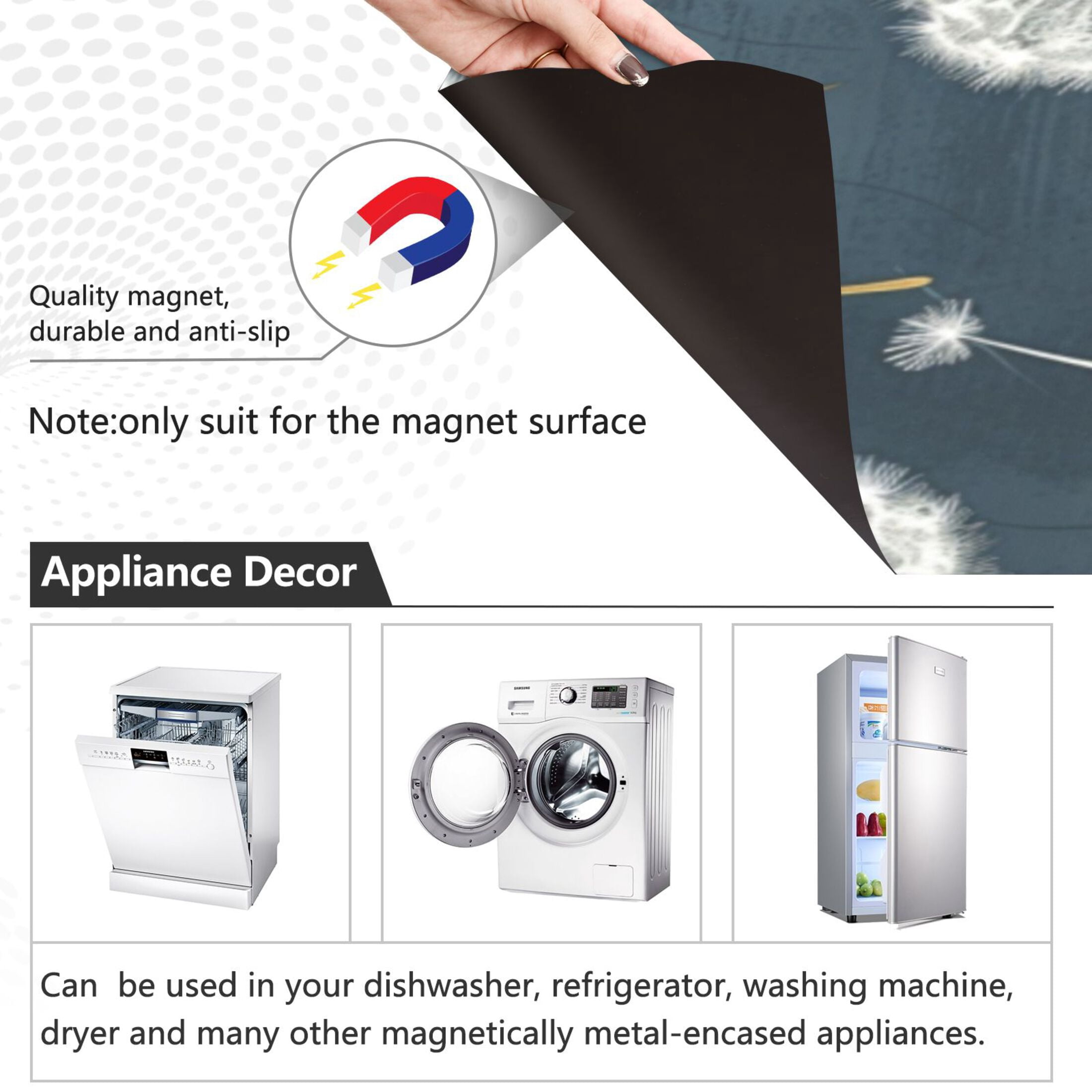 Dishwasher Magnetic Sticker 23x26 Inch Refrigerator Magnetic Sticker Washing Machine Magnetic Sticker Kitchen Panel Magnetic Sticker Home Decor Cartoon White Dandelion
