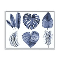 Designart 'Blue Watercolour Tropical Leaves I' Farmhouse Framed Canvas Wall Art Print