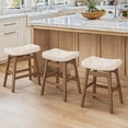 thumbnail image 7 of Carolayne 24 Inch Counter Height Bar Stools Set of 3, Upholstered PU Leather Saddle Seat with Solid Rubber Wood Legs for Kitchen Island, Ivory White, 7 of 7