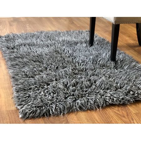 Laude Run Talan Flokati Wool Black White Area Rug Laude Run Talan Flokati Wool Black White Area Rug