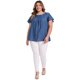 thumbnail image 2 of GRACE & GRANDEUR Blusas de Talla Grande para Mujeres con Textura Plisada y Volantes, Manga Corta, Cuello Redondo, Tops Casuales 2X Azul Oscuro, 2 of 7