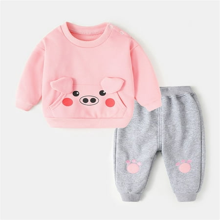 

Hunpta Kids Baby Boys Girls Long Sleeve Cute Cartoon Animals Sweatshirt Pullover Tops Cotton Trousers Pants Outfit Set 2PCS